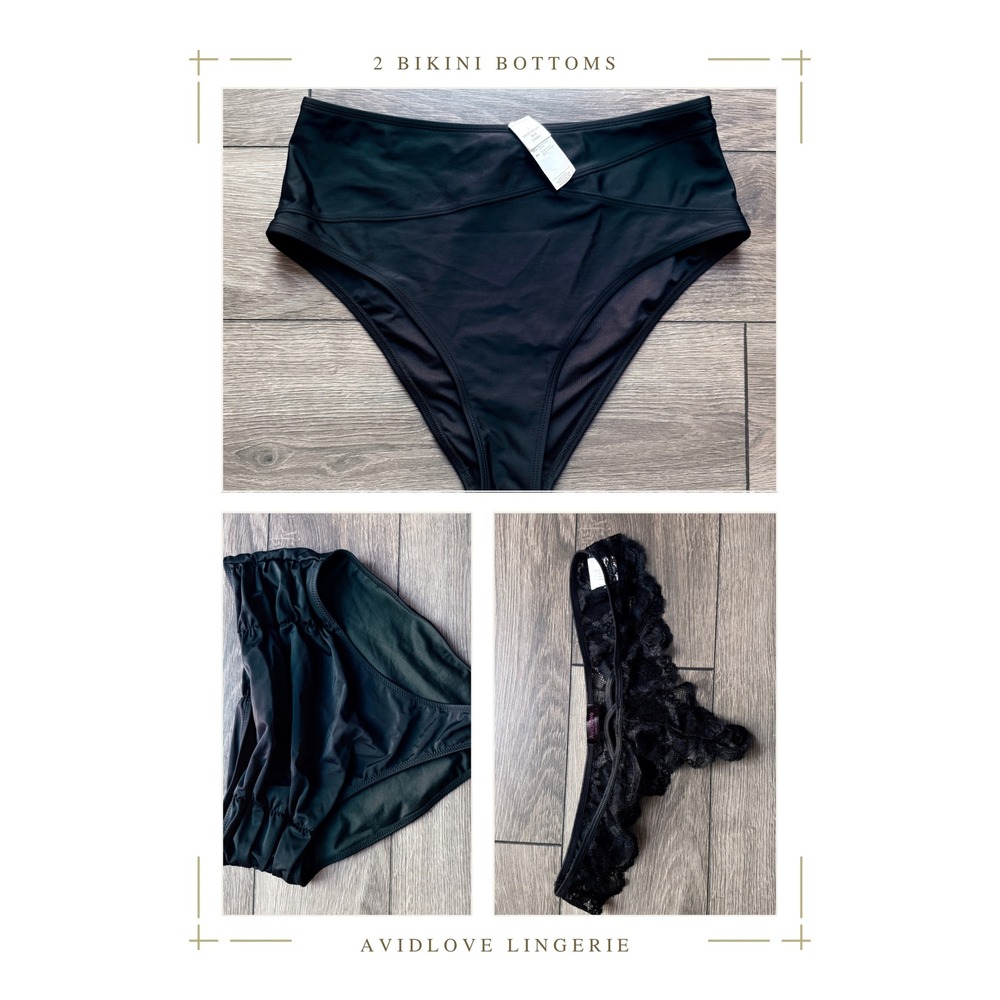 Lot of 3 large‎ 1 avidlove Lace Lingerie & 2 Black Waisted Bikini Bottoms Bundle